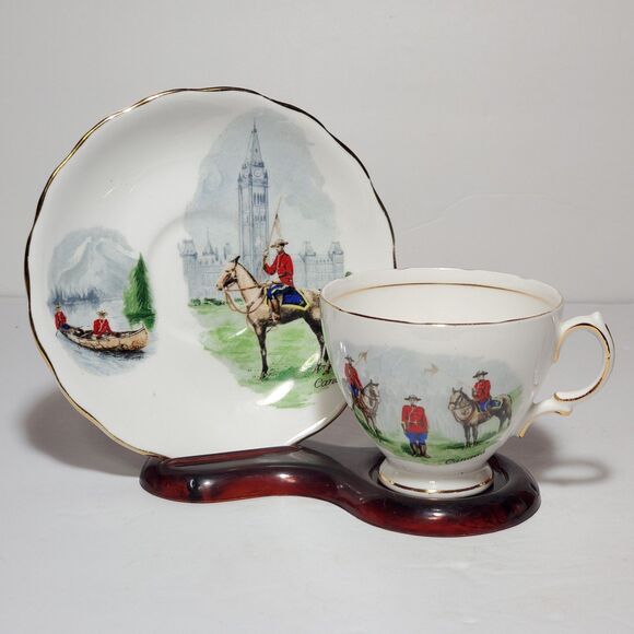 Royal Vale Teacup and Saucer Canada Canadian Royal Mounted Police Mounties VTG - Picture 1 of 11